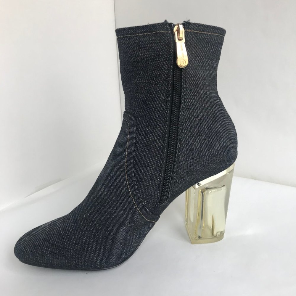 Cape Robbin Denim Boots with Lucite (Clear) Heel